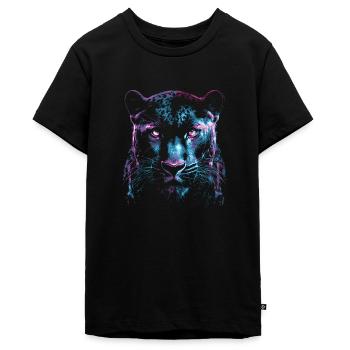 Cyber Black Panther Gesicht - Black Panther - Neon - Teenager Premium Bio T-Shirt - Schwarz - Vorne - AI Model Teenager Male light (155cm)
