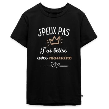 J ai bêtise avec marraine - T-shirt Premium bio Ado - noir - Devant - AI Model Teenager Male light (155cm)