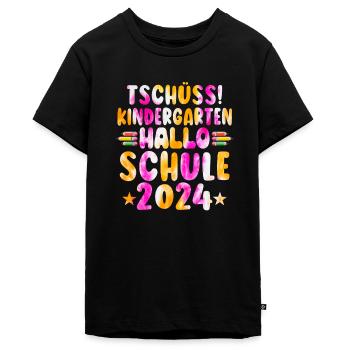 Tschüss Kindergarten Hallo Schule Kita Abgänger - Teenager Premium Bio T-Shirt - Schwarz - Vorne - AI Model Teenager Male light (155cm)