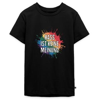 Hass ist keine Meinung Statement gegen rechts - Teenager Premium Bio T-Shirt - Schwarz - Vorne - AI Model Teenager Male light (155cm)