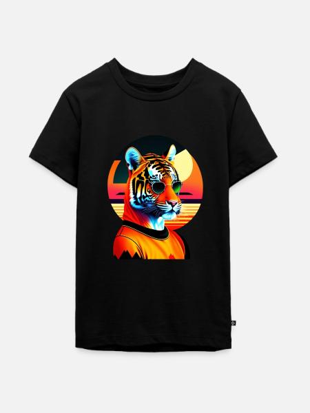 Cooler Tiger trägt Sonnenbrille - Teenager Premium Bio T-Shirt - Schwarz