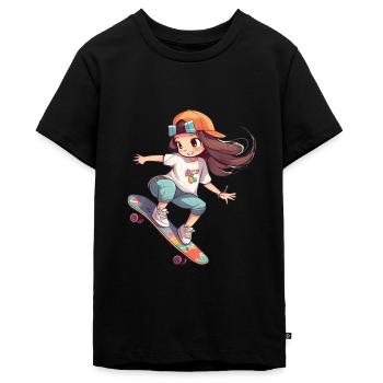 Skater Girl Skateboard Skateboarder Mädchen - Teenager Premium Bio T-Shirt - Schwarz - Vorne - AI Model Teenager Male light (155cm)