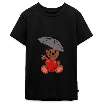 Teddy Bear in Love Heart Umbrella Romance - Teenager Premium Organic T-Shirt - black - Front - AI Model Teenager Male light (155cm)