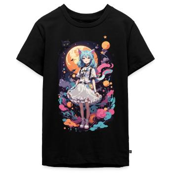 Kemonomimi Chats Fille Kawaii Anime Goth eGirl - T-shirt Premium bio Ado - noir - Devant - AI Model Teenager Male light (155cm)