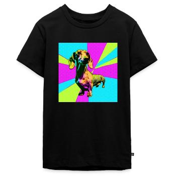 Teckel Pop Art - Tieners Premium Bio T-shirt - zwart - Voor - AI Model Teenager Male light (155cm)