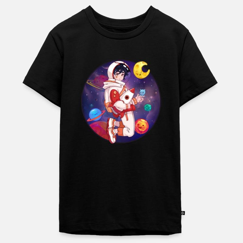 Garçon cosmonaute chibi dans l'espace - T-shirt Premium bio Ado - noir