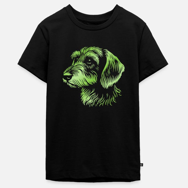 teckel à poil dur teckel à poil dur dessin tête vert - T-shirt Premium bio Ado - noir