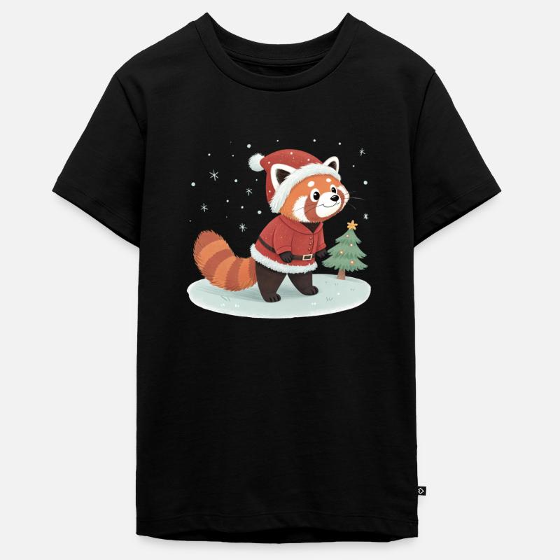Panda roux - Noël - T-shirt Premium bio Ado - noir