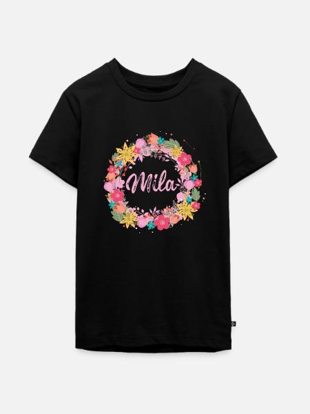mila,blumen,blumenkranz,floral,illustration - Teenager Premium Bio T-Shirt - Schwarz