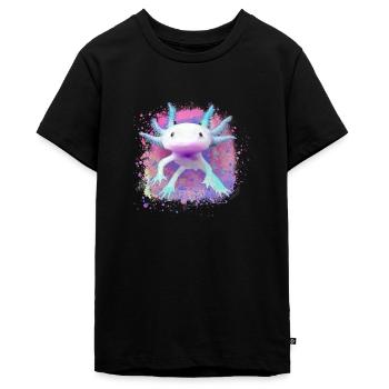 Axolotl, tier, fisch,wasser,bunt, graffiti - Teenager Premium Bio T-Shirt - Schwarz - Vorne - AI Model Teenager Male light (155cm)