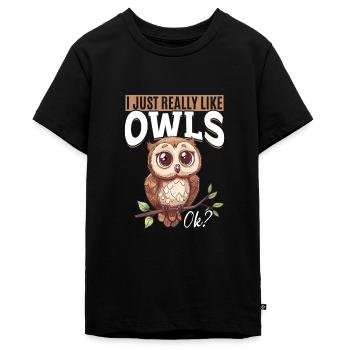 Hibou oiseau nocturne animal que j’aime vraiment - T-shirt Premium bio Ado - noir - Devant - AI Model Teenager Male light (155cm)
