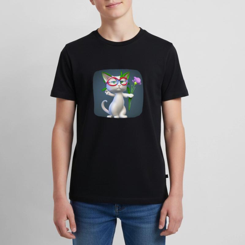 Katze schenkt Blumen - danke Teenager Premium Bio T-Shirt
