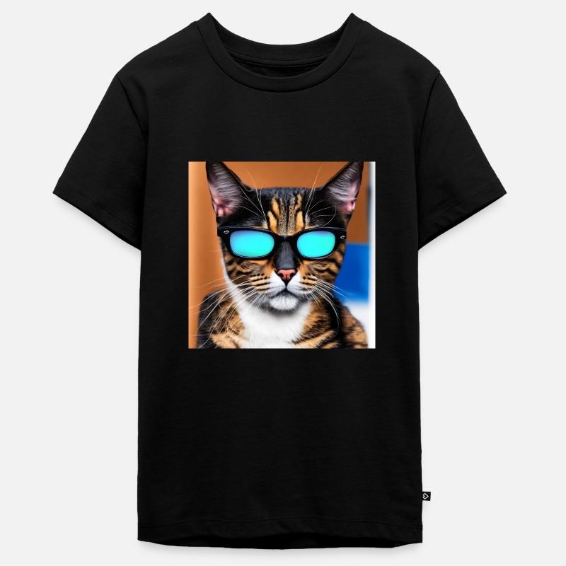 Mignon chat Clint avec des lunettes - T-shirt Premium bio Ado - noir