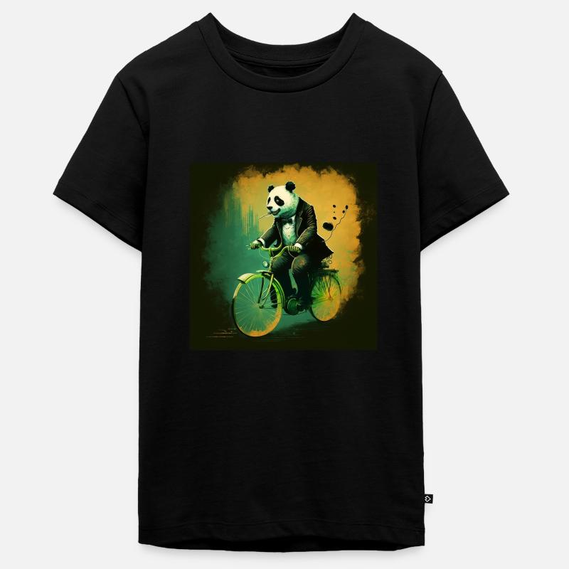 Panda élégant sur le vélo 7 - T-shirt Premium bio Ado - noir