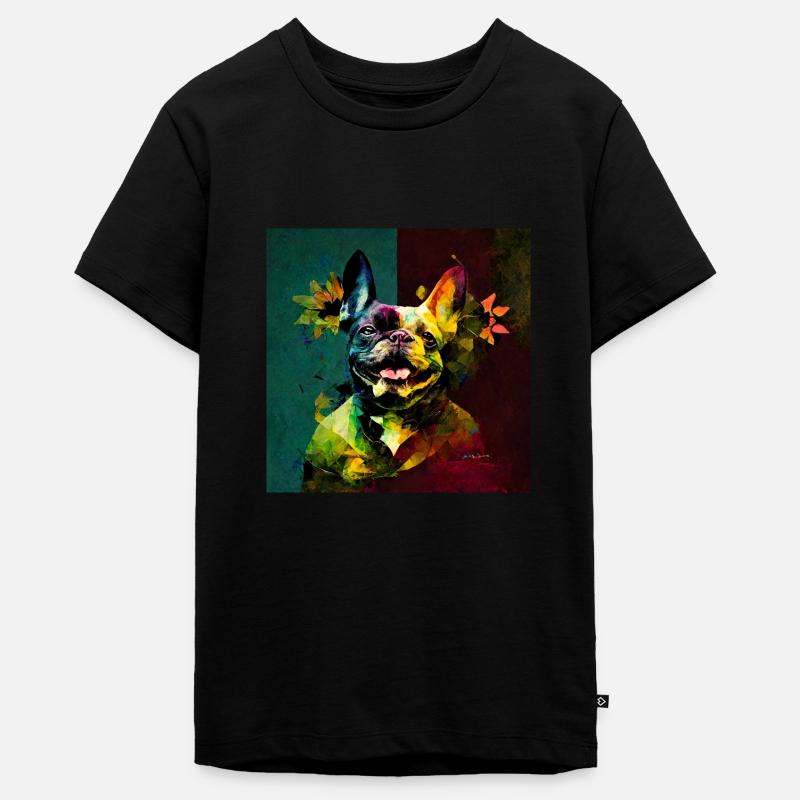 Bouledogue français, collage coloré - T-shirt Premium bio Ado - noir