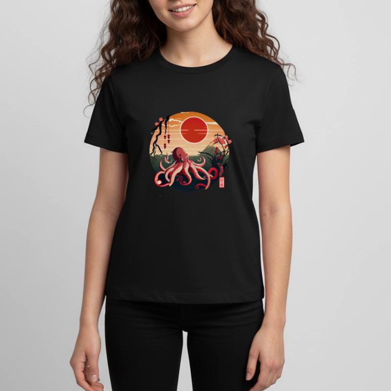 Japanese Art, Octopus in the Sea with Waves Comic Teenager Premium Organic T-Shirt