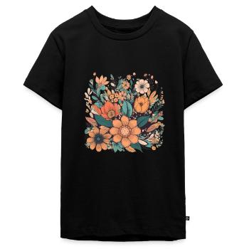 Wunderschönes Boho Blumen Herbarium Bouquet - Teenager Premium Bio T-Shirt - Schwarz - Vorne - AI Model Teenager Male light (155cm)