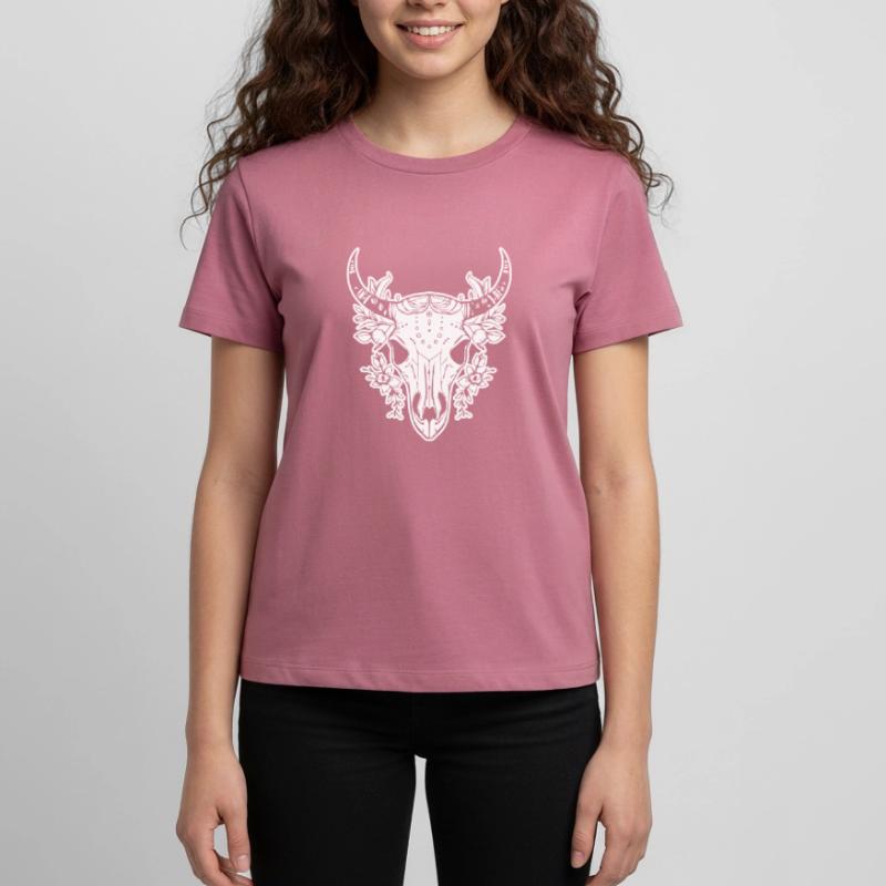 Kuh Schädel Boho Teenager Premium Bio T-Shirt