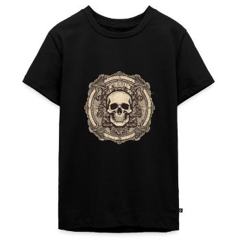Dunkle Schädelwarnung - Teenager Premium Bio T-Shirt - Schwarz - Vorne - AI Model Teenager Male light (155cm)