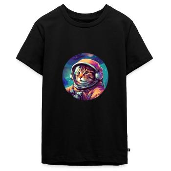 Cosmic Cat Explorer - Teenager Premium Organic T-Shirt - black - Front - AI Model Teenager Male light (155cm)