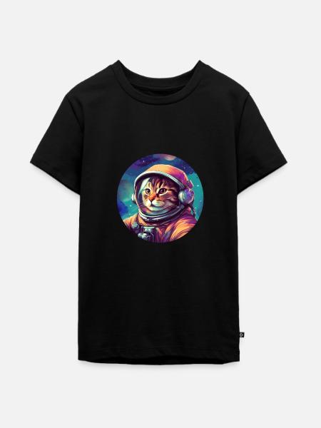 Kosmischer Katzen-Entdecker - Teenager Premium Bio T-Shirt - Schwarz