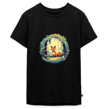 Fairy-tale forest fox - Teenager Premium Organic T-Shirt - black - Front - AI Model Teenager Male light (155cm)