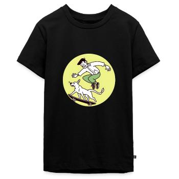 Skateboarder & verspielter Hund - Teenager Premium Bio T-Shirt - Schwarz - Vorne - AI Model Teenager Male light (155cm)