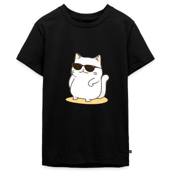 Rockende Katze mit Sonnenbrille - Teenager Premium Bio T-Shirt - Schwarz - Vorne - AI Model Teenager Male light (155cm)