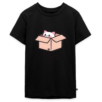 Curious cat in a box - Teenager Premium Organic T-Shirt - black - Front - AI Model Teenager Male light (155cm)
