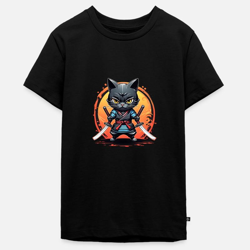 Ninja cat #4 - T-shirt Premium bio Ado - noir