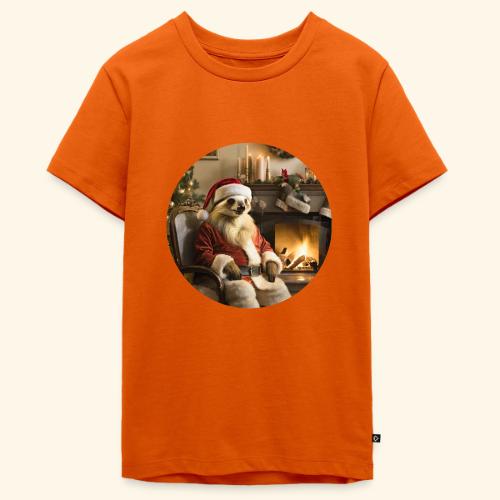 Weihnachtsmannfaultier vor Kamin - Teenager Premium Bio T-Shirt
