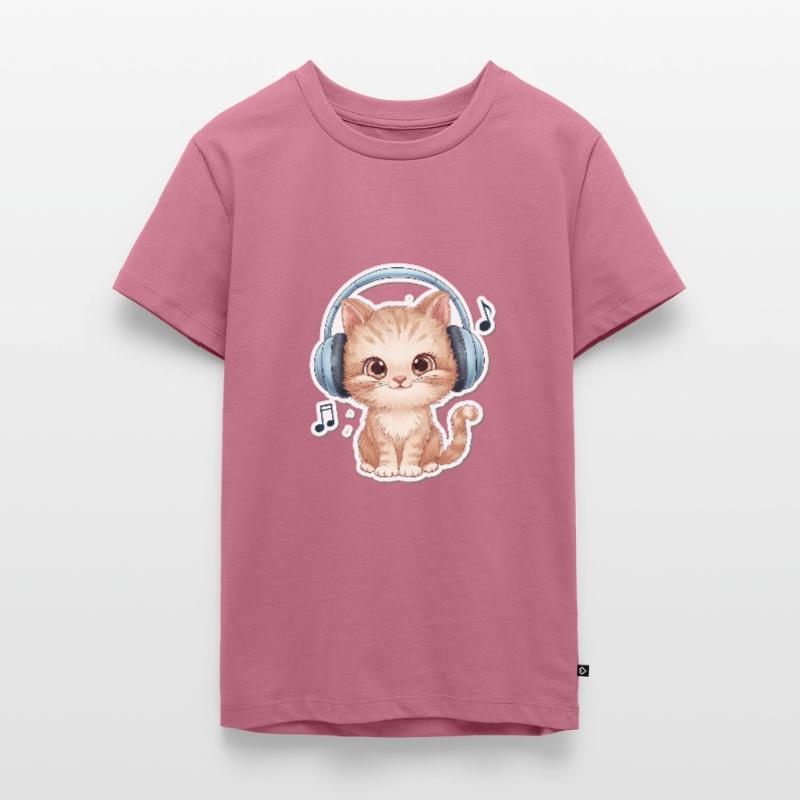 Chat mignon avec des écouteurs Doodle T-shirt Premium bio Ado