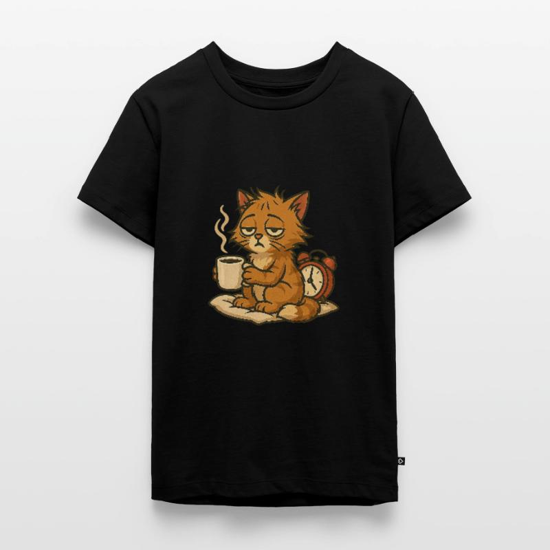 Morgenmuffel Design – Katze mit Kaffee Teenager Premium Bio T-Shirt