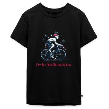 Weihnachtlicher Rennradfahrer - Teenager Premium Bio T-Shirt - Schwarz - Vorne - AI Model Teenager Male light (155cm)