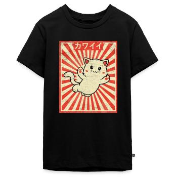 Japanese Kawaii Cat Otaku Anime Vintage - Teenager Premium Organic T-Shirt - black - Front - AI Model Teenager Male light (155cm)