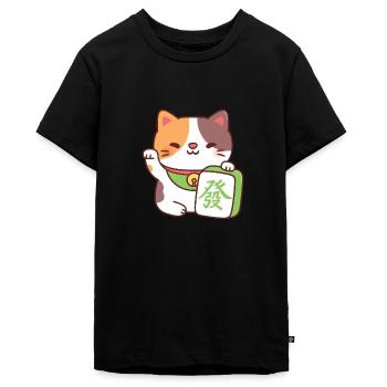 Mignon chat calicot chanceux avec tuile de mahjong drôle - T-shirt Premium bio Ado - noir - Devant - AI Model Teenager Male light (155cm)