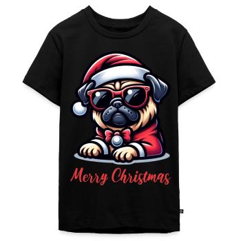 Mops Weihnachten Merry Christmas - Teenager Premium Bio T-Shirt - Schwarz - Vorne - AI Model Teenager Male light (155cm)
