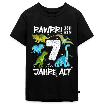 Sieben 7 Jahre 7. Geburtstag 7 Jahre, Dinosaurier - Teenager Premium Bio T-Shirt - Schwarz - Vorne - AI Model Teenager Male light (155cm)