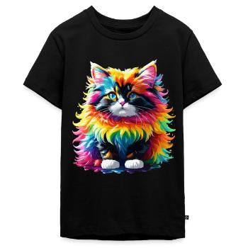 Cat Cat Rainbow Cute Cute Kids - Teenager Premium Organic T-Shirt - black - Front - AI Model Teenager Male light (155cm)