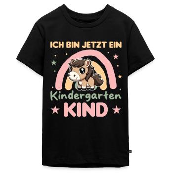 ich bin ein Kindergartenkind Regenbogen Pferd - Teenager Premium Bio T-Shirt - Schwarz - Vorne - AI Model Teenager Male light (155cm)