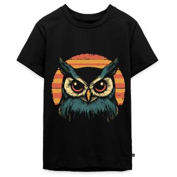 Eule Vintage Sonnenuntergang - Teenager Premium Bio T-Shirt - Schwarz - Vorne - AI Model Teenager Male light (155cm)