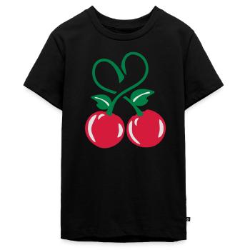 cherry heart - Teenager Premium Organic T-Shirt - black - Front - AI Model Teenager Male light (155cm)