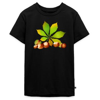 bright brown chestnuts with chestnut leaf - Teenager Premium Organic T-Shirt - black - Front - AI Model Teenager Male light (155cm)