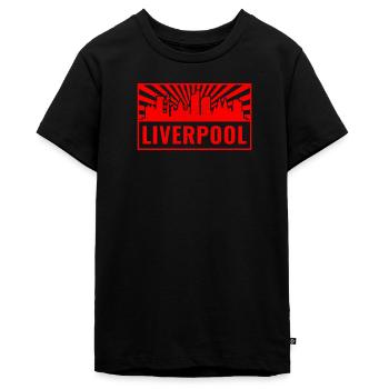 Liverpool Skyline in Red Rays - Teenager Premium Organic T-Shirt - black - Front - AI Model Teenager Male light (155cm)
