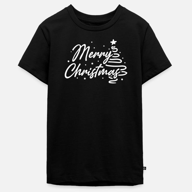 Merry Christmas Script Tree - Teenager Premium Organic T-Shirt - black