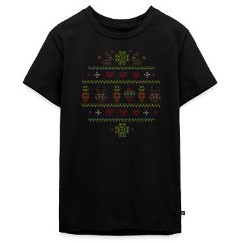 Easter motifs in knitting pattern style for Easter - Teenager Premium Organic T-Shirt - black - Front - AI Model Teenager Male light (155cm)