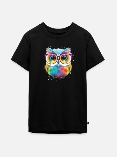Bunte Brillen Eule - Teenager Premium Bio T-Shirt - Schwarz