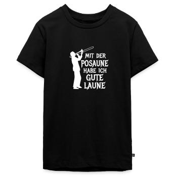 Gute Laune mit Posaune Klassik Bläser Jazz Musiker - Teenager Premium Bio T-Shirt - Schwarz - Vorne - AI Model Teenager Male light (155cm)