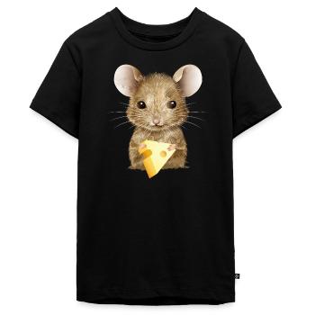 putzige Maus genießt ein kleines Stück Käse - Teenager Premium Bio T-Shirt - Schwarz - Vorne - AI Model Teenager Male light (155cm)