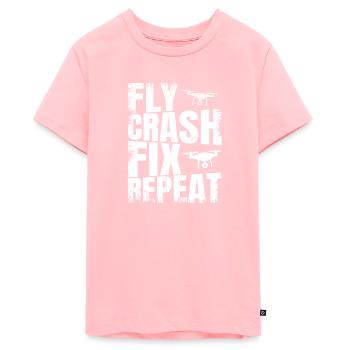Fly_Crash_Fix_Repeat - Teenager Premium Bio T-Shirt - Rosa - Vorne
